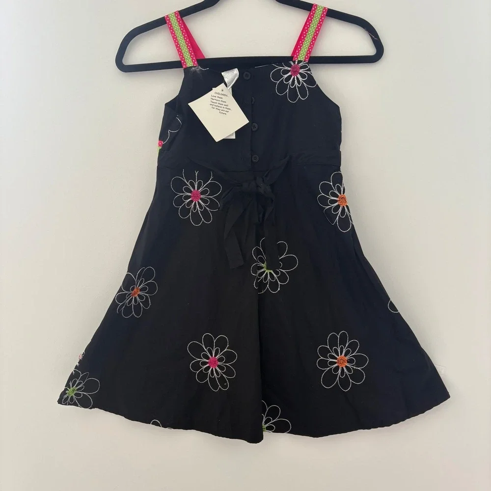 Blueberi Boulevard Girls 8 NWT Black,  Flowers, Polka Dots, Ribbon‎ & Embroidery